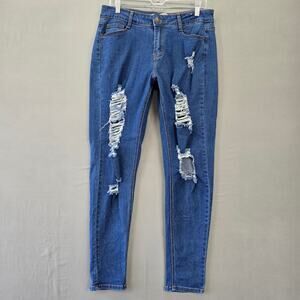 BQB Best Quality Brand Distressed Skinny Jeans Womens Junior Size 13 Blue Denim